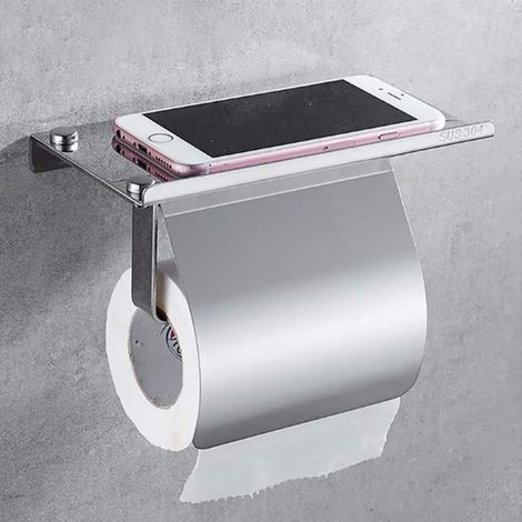 Porte-Papier Toilette Mural avec Etagère de Téléphone 304 Acier Inoxydable Porte Rouleau Papier Toilette avec Plateforme de Rangement derouleur Papier Toilette pour Salle de Bain,Mirror (1/4)
