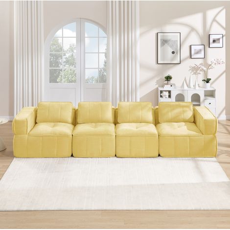 Sofá modular 4 plazas sin montaje, 344 x 93 x 67 cm, poliéster amarillo OKMYHOME (1/5)