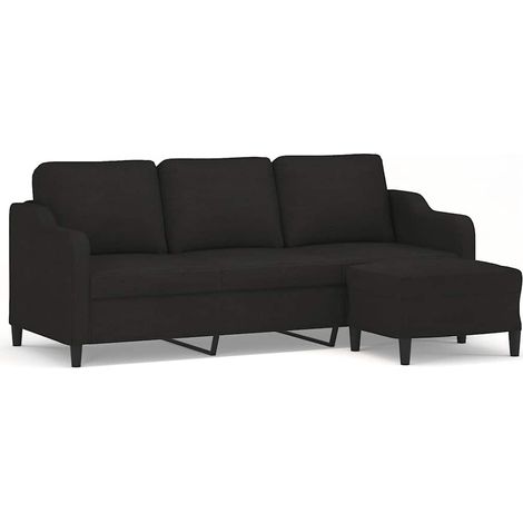 Canapé à 3 places, Canapé droit fixe avec repose-pieds Noir 180 cm Tissu SHL4647 (1/5)