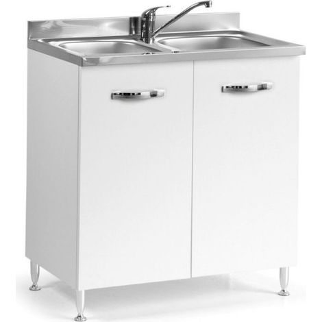Sottolavello 2 ante 80 cm con lavello due vasche incluso colore bianco
