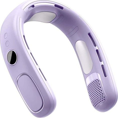 Ventilateur de cou suspendu à semi-conducteur, sans pales, rechargeable, affichage numérique, gadget de refroidissement portable pour adultes et enfants,Violet