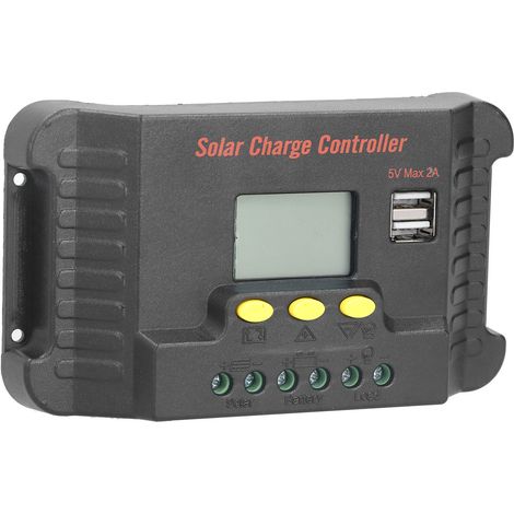 Contrôleur d'éclairage public 12/24 V avec écran LCD, port USB et chargeur de téléphone portable intégré (10 A) (1/5)