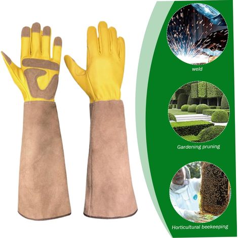 Paar Gartenhandschuhe aus Leder, 45 cm lang, wasserdicht, für Damen und Herren, geeignet für Gartenarbeit, Kakteenschnitt, Rosenschnitt, Imkerei und Schweißarbeiten.