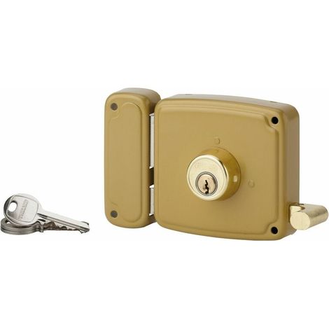 Serrure horizontale en applique double entrée à tirage pour porte d'entrée, gauche, 100x94mm, axe 50mm, marron, 3 clés - (1/2)