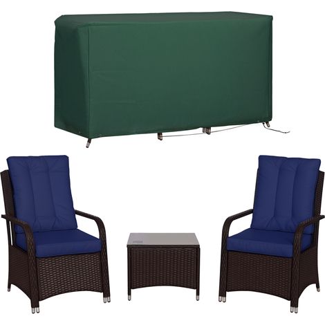 Outsunny Rattan 3PCs Chair Table Bistro Set Patio Set w/ Steel Frame Blue