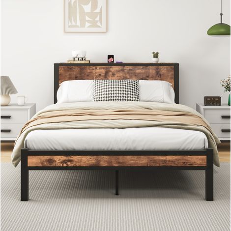 Letto piattaforma 140x200 cm in MDF e metallo marrone con contenitore - MEUBLIV (1/5)