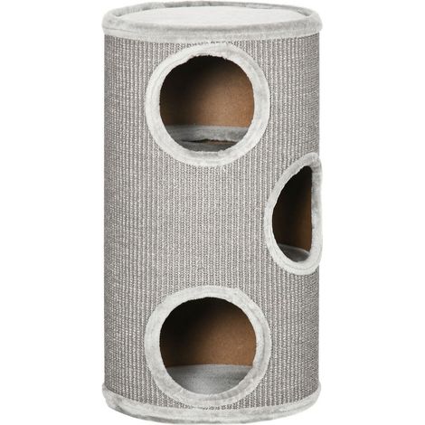 CUCCIA PER GATTI A 3 LIVELLI CON TIRAGRAFFI IN SISAL E PELUCHE. Ø38X70CM. GRIGIO CHIARO (1/5)