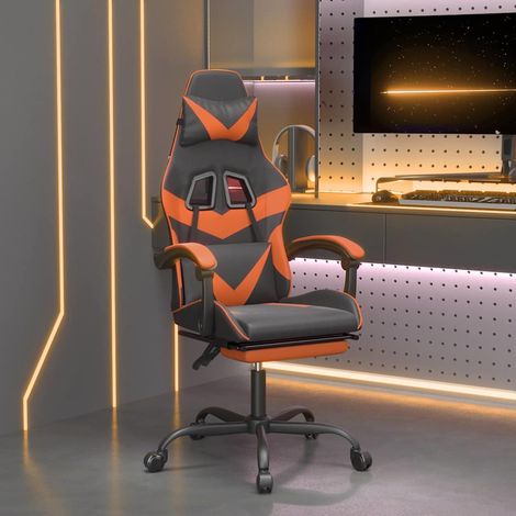 vidaXL Chaise de jeu avec repose-pied Noir et orange Similicuir (1/5)