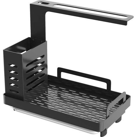 Soporte para esponjas de fregadero, organizador de utensilios de cocina, de acero inoxidable, para colgar o colocar de pie (negro) - Fei Yu (1/4)