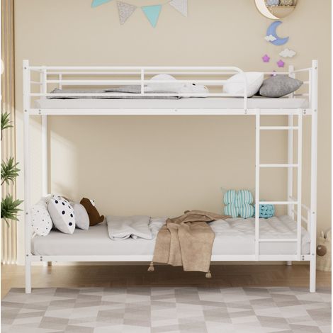 Lit superposé métallique blanc 90 x 190 cm avec échelle et barrière HAVRYA (1/5)