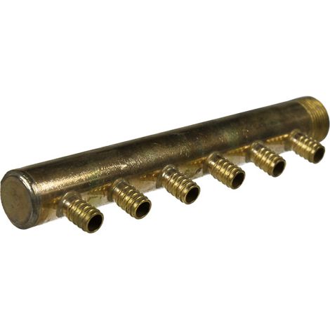 Collecteur 3/4" (20/27) Mâle-Bouchonné 6 piquages à glissement pour tube PER diamètre 12 compris 6 bagues de 12 (1/5)