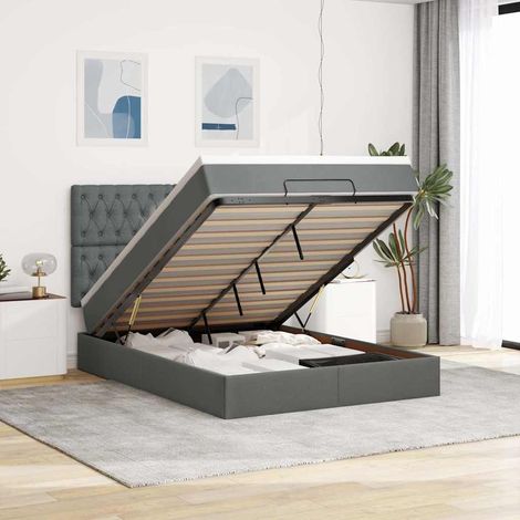 Cadre de lit ottoman avec matelas gris foncé 140x190 cm tissu (1/5)