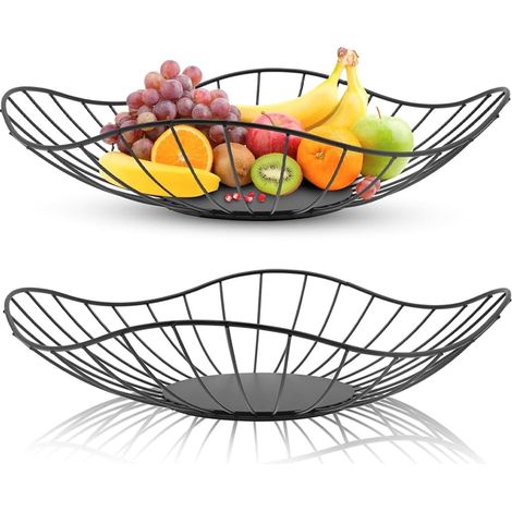 JeiibrZui Obstschalen-Set - 27,3 cm - 2-teilig - Schwarz - Obstschale aus Metall für Küche und Esszimmer (1/5)