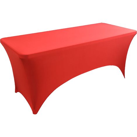 Tablecloth - Rectangular Stretch Table Cover - Fitted For 6 Ft Tables - Red - Polyester Spandex Blend - Wedding Party Tradeshow Decoration - 1 Piece (1/5)
