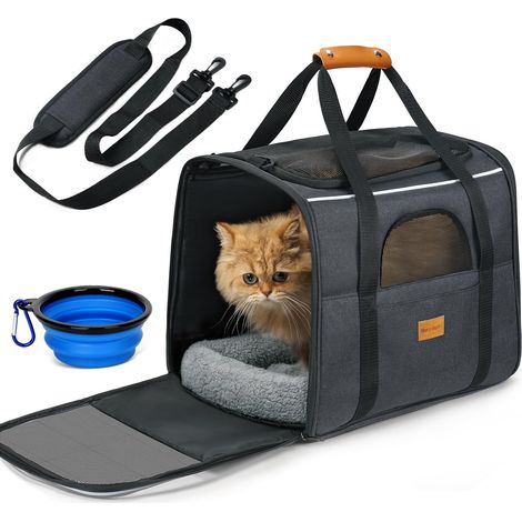 Morpilot Trasportino per gatti di grandi dimensioni e cuccioli fino a 7 kg, con cerniere di sicurezza, pieghevole, per il trasporto di gatti e cani, per la marcia dal veterinario (1/5)