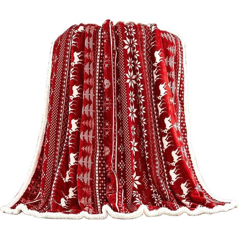 Couverture De Noël - Motif Cerf Flocons D'Été Arbre De Noël - En Fibre De Polyester - 100 X 150 Cm - Rouge - 1 Pièce (1/5)