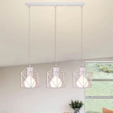 U-Do 3 Têtes Vintage Suspension Filaire Ajustable Industriel Lampe Longue Pôle E27 Lustre Cage Carré en Fer Blanc décoration (1/4)