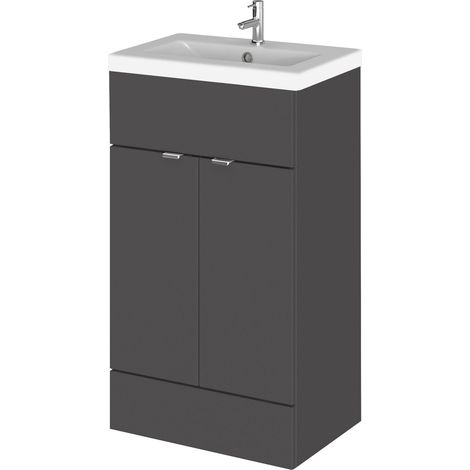 Alrewas Contemporary 2 Door Floor Standing Vanity Unit with Basin, Gloss Grey, 500mm