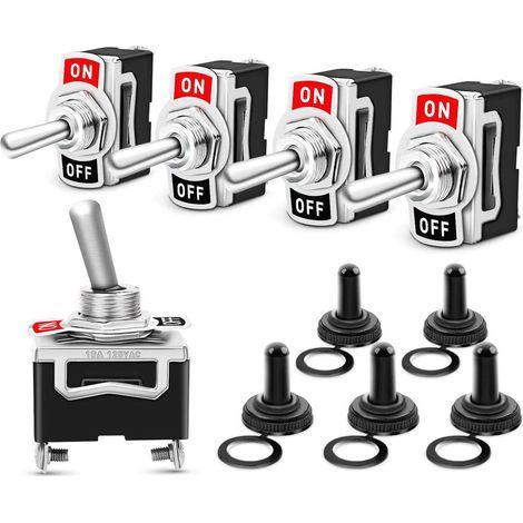 5-teiliges Set Metall-Hebelschalter, SPST-Metallhebelschalter mit wasserdichter Kappe, AC125V 10A/AC250V 6A, EIN/AUS 2 Positionen 2 Pins (1/5)