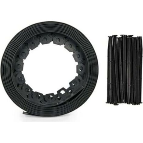 Bordure de Jardin Pelouse Flexible Noire - 3,8 cm x 10 mètres avec 20 piquets d'ancrage (1/4)