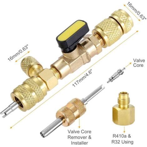NALOOKAMIC Outil d'installation de Valve R410A R22 avec Double Port SAE 1/4 et 5/16 pour système de climatisation R404A R407C R134A R12 R32