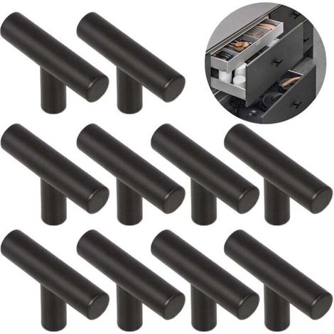 10 Möbelgriffe aus gebürstetem, schwarzem Aluminium – Langlebig und rostbeständig – Einfache Montage für Schubladen, Schränke und Nachttische (1/4)