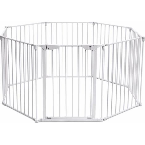 COSTWAY Rejilla para Chimenea Barrera de Seguridad a Niño Plegable Rejilla para Perro Puerta Escalera 5M Blanco (1/5)