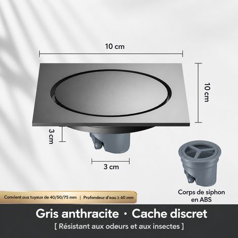 Petit siphon de sol invisible gris canon de fusil avec cœur de bonde en ABS pour douche et salle de bain – Livraison gratuite (1/5)