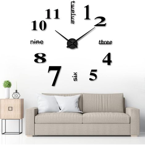 Horloge Murale DIY 3D Horloges Murales Design Acryliques Stickers Muraux Décoration Noir (1/5)