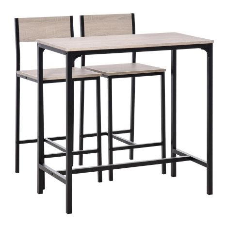 Bartisch mit 2 Stühlen 3-teiliges Tischset Barstuhl MDF in Natur und Schwarz 89x45x87cm für Küche und Essbereich
On-Site