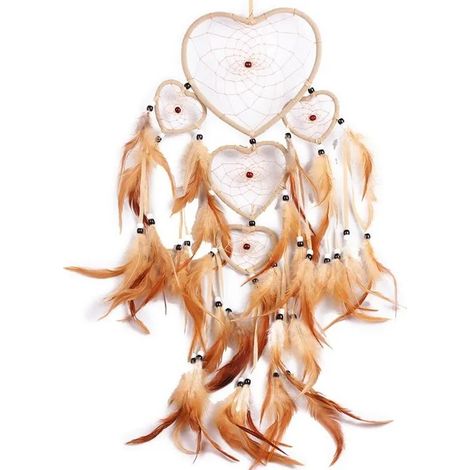 Attrape-rêves fait à la main Attrape-rêves traditionnel en forme de cœur Style plume Décoration murale à suspendre (beige) (1/5)