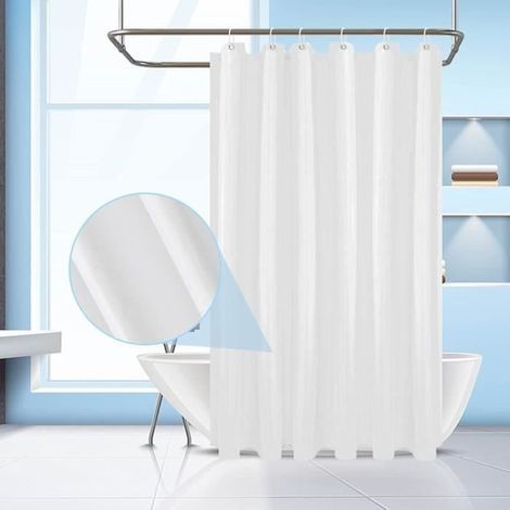 White waterproof polyester anti-mold shower curtain, washable, 180 x 180 cm.