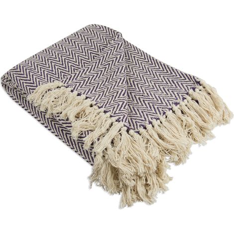 Couvre-lit à Chevrons pour intérieur/extérieur 100% Coton Camping Barbecue plages Couverture Quotidienne – 127 x 152,4 cm, Bleu Nautique, Aubergine, Mini Chevron (1/5)