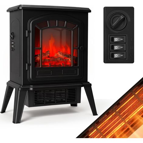 TolleTour Camino elettrico decorativo nero 1800 W, fiamma LED e riscaldamento separati (1/5)