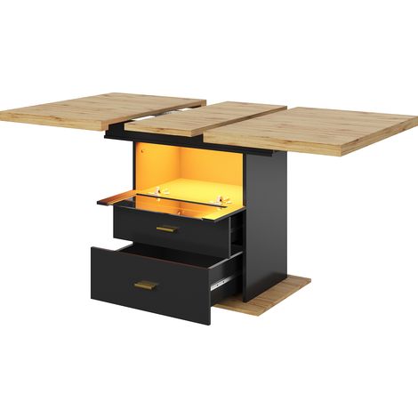 Mesa de comedor extensible 110-140 x 80 x 75 cm MDF y metal con LED y 2 cajones MODENUIT (1/5)