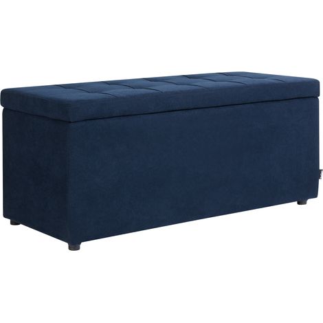 Otomana tapizada de tela moderna reposapiés rectangular poliéster azul marino Orem