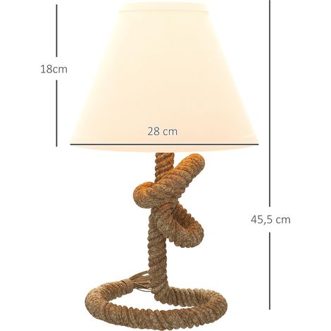 Lampe de table LED avec pied en métal, corde en lin et abat-jour en tissu, puissance max. 40 W, Ø 28 x 45,5 cm, marron et beige (1/5)