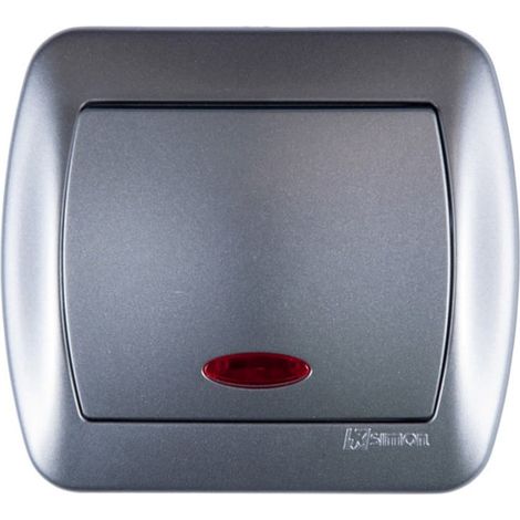 Interruptor unipolar Simon Akord con iluminaci贸n, aluminio metalizado AW1L/26