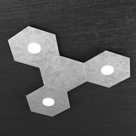 Plafoniera Moderna 4 Moduli Hexagon Metallo Foglia Argento 3 Luci Led 12X3W (1/3)
