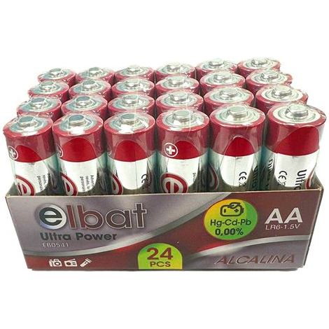 Elbat pack 24 pcs alkaline lr6/aa batteries - colour various