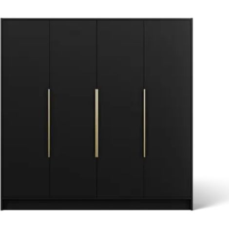 Armoire 4 portes LADO 200cm – Dressing moderne avec poignées métal doré-Noir (1/5)