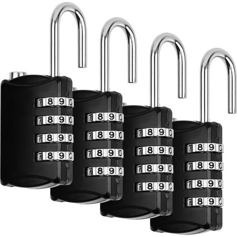 Lot de 4 Cadenas 4 Chiffres, Cadenas à Code Serrure Combinée, Cadenas Casier Imperméabiliser Cadenas à Combinaison, Cadenas Code pour Casier, Gymnase, école, Portail, Hangar, Garage, Noir (1/5)