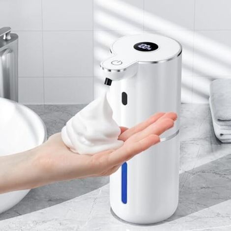 Distribuidor de jabón automático con pantalla digital, montaje en pared sin contacto, eléctrico, 380 ml, con sensor, recargable por USB, para baño y cocina, blanco (1/5)