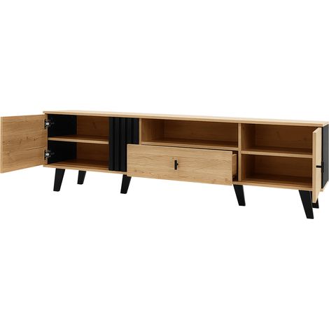 Set soggiorno 3 pezzi con tavolino, mobile TV e credenza in legno e nero (1/5)