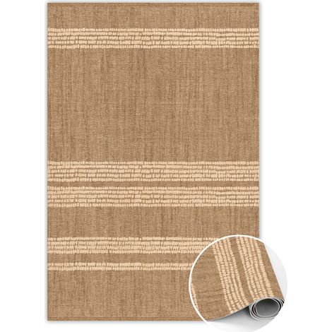 Tapis Vinyl PVC Antidérapant pour Chambre et Cuisine - Beige avec des lignes - 80x120 cm (1/5)
