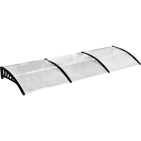 Auvent de porte en polycarbonate 90 x 295 cm avec protection UV, abri de porte incurvé contre pluie et soleil (1/5)