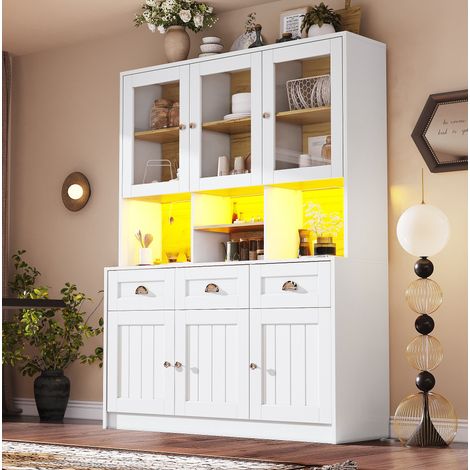 Buffetschrank 140x40x175 cm Weiß MDF mit LED-Beleuchtung und verstellbaren Ablagen (1/5)