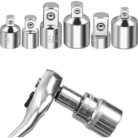 Adaptateur pour douilles et clés, jeu de 6 adaptateurs à cliquet : 1/4" vers 3/8", 3/8" vers 1/4", 3/8" vers 1/2", 1/2" vers 3/8", 1/2" vers 1/4", 1/4" vers 1/2", adaptateur réducteur pour embouts (1/5)