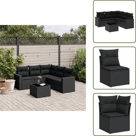 6-tlg. Garten-Sofagarnitur mit Kissen Schwarz Poly Rattan - Gartenmöbel Set - Outdoor Möbel - Rattan Sofa - Lounge Set - Esstisch (1/5)