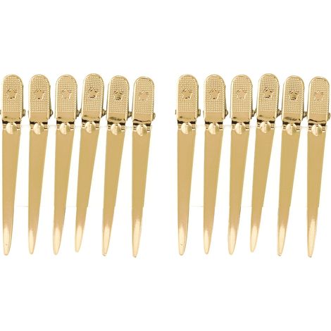 12 pinces à cheveux dorées en lot de 12, clips de coiffure professionnels pour salon, section des mèches, accessoires de coiffure. (1/5)